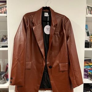 Leather, looking caramel oversize jacket